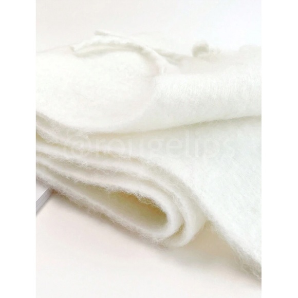 White Wide Shawl Scarf With Tassels Fuzzy Knit - Picture 12 of 17